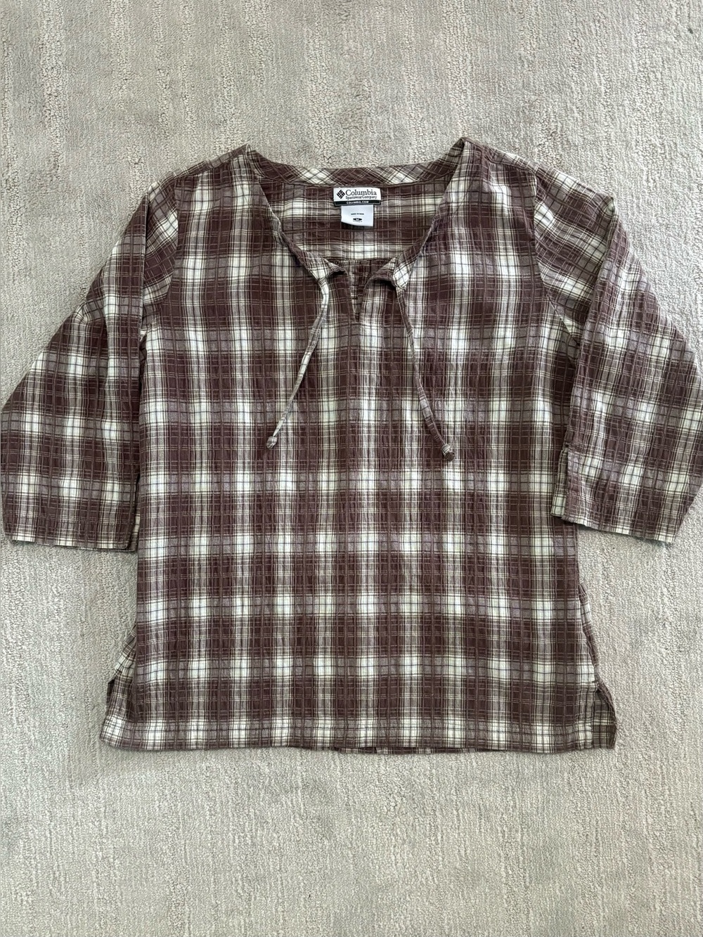 Columbia Seersucker Plaid Top M Cabincore Coastal Grandma